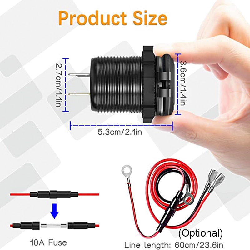 36W QC3.0 Dual USB Car Motor Charger Socket