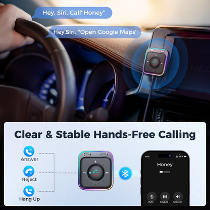 Bluetooth 5.3 Car Adapter Enhanced Dual Mics ENC Noise Cancellation