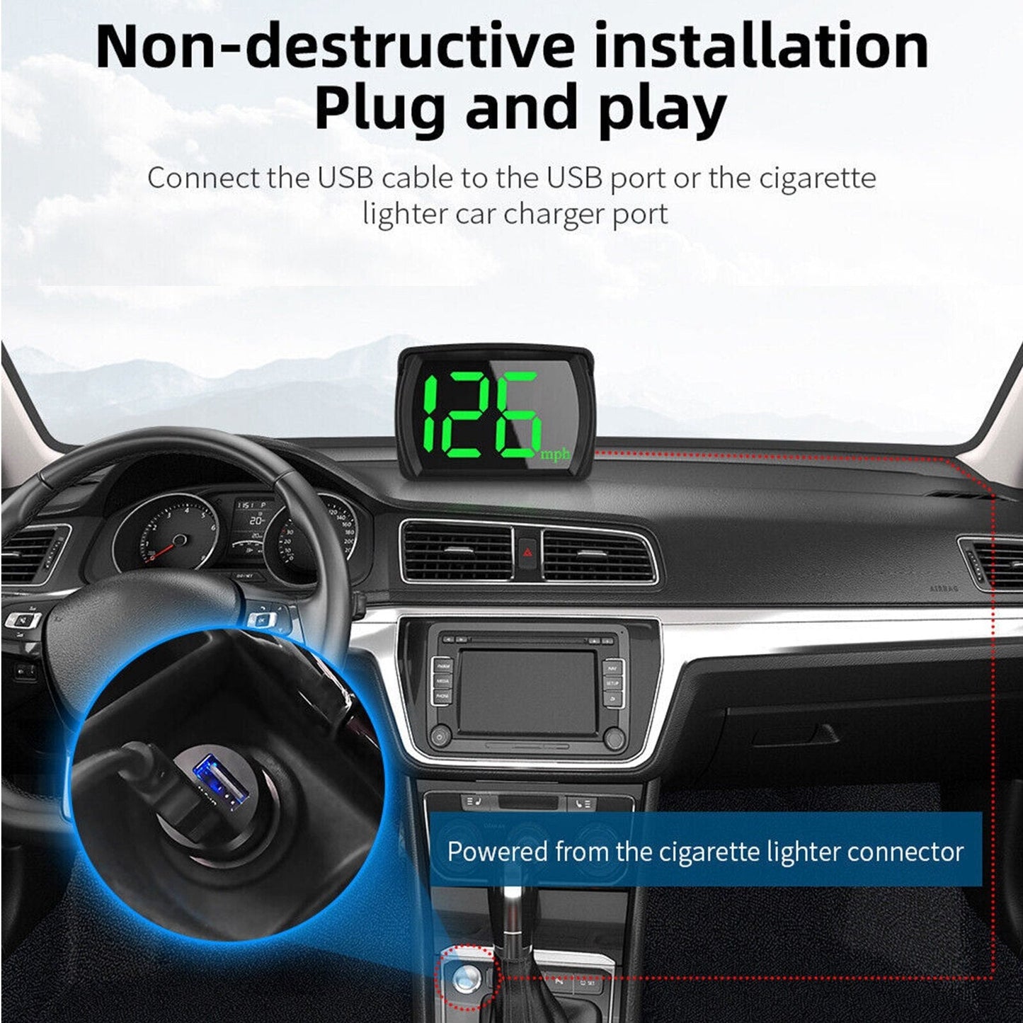 Black Universal NEW HUD GPS Head Up Display Speedometer