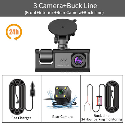 Dash Cam Video Recorder Three Lens Car Camera with Rear View DVR