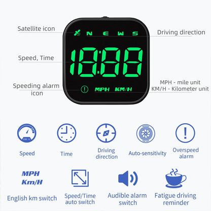 Car Head Up Display 2.5 Inch Screen Digital Clock Compass Speedometer