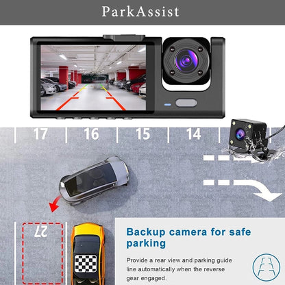 Dash Cam Video Recorder Three Lens Car Camera with Rear View DVR