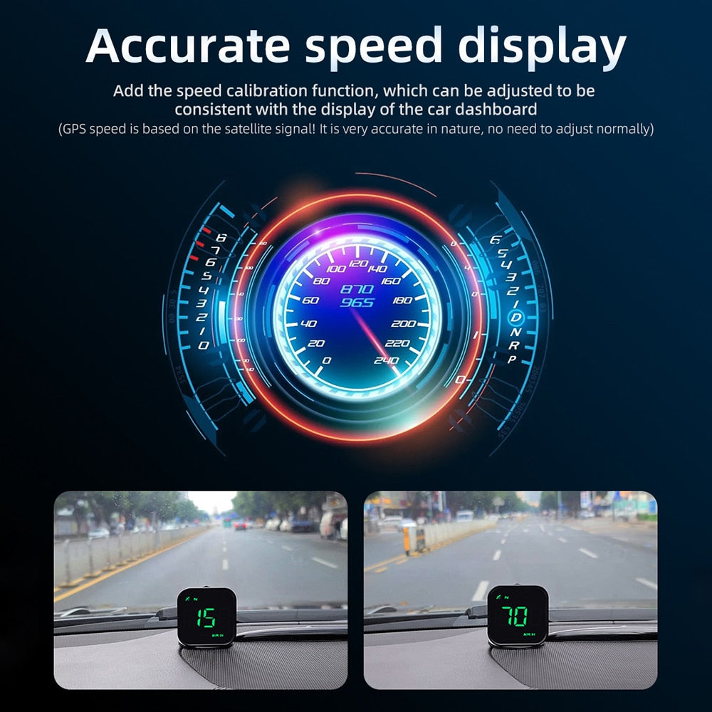 Car Head Up Display 2.5 Inch Screen Digital Clock Compass Speedometer