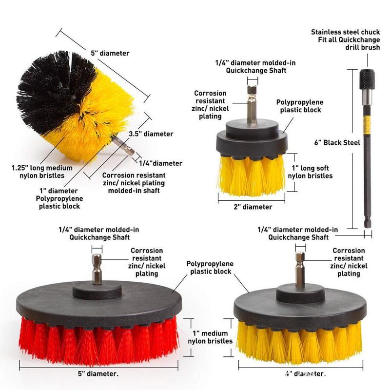 Kit de brosse de nettoyage ronde en plastique pour perceuse électrique