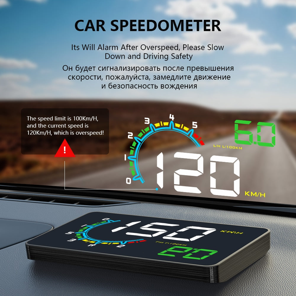 Car Head Up Display Windshield Projector Alarm Digital Speedometer