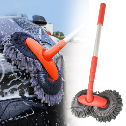 Swivel Car Wash Mop Retractable Soft Brush Double Head