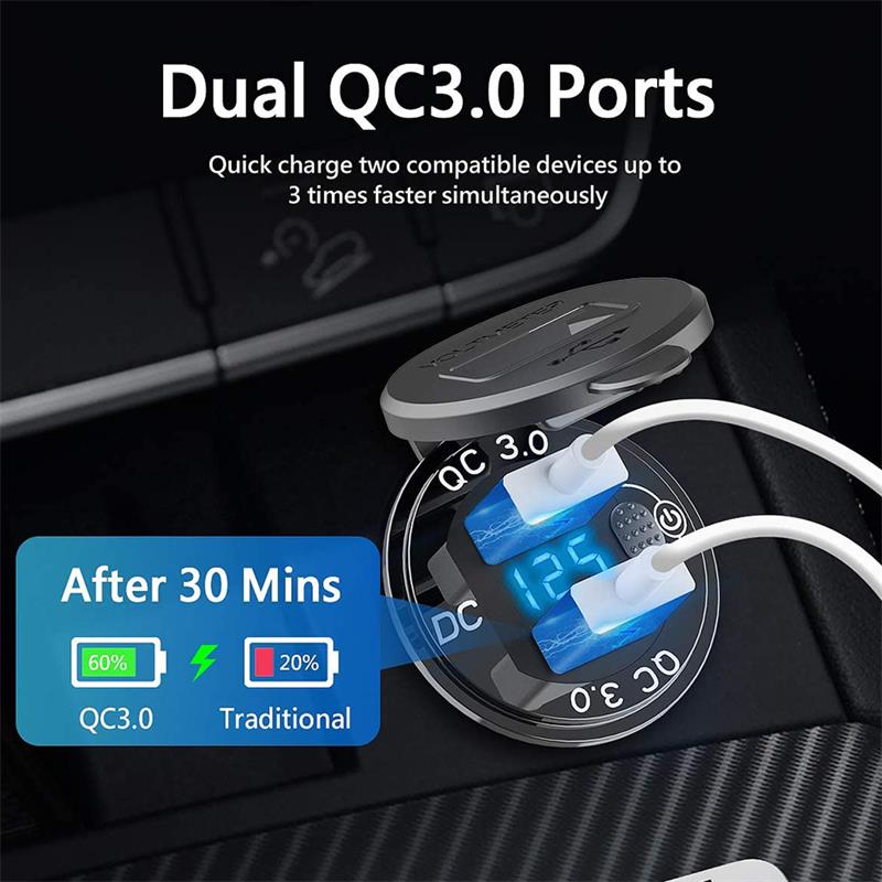 36W QC3.0 Dual USB Car Motor Charger Socket