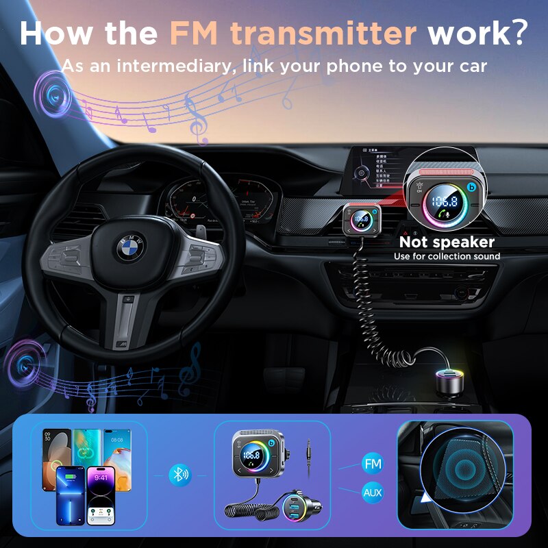 Bluetooth 5.3 FM/AUX Bluetooth Car Adapter